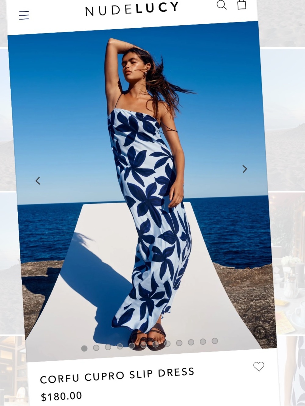 *NWT* Nude Lucy Corfu Cupro Slip Dress - Light Blue & Navy Floral, sz. Sm ($180)